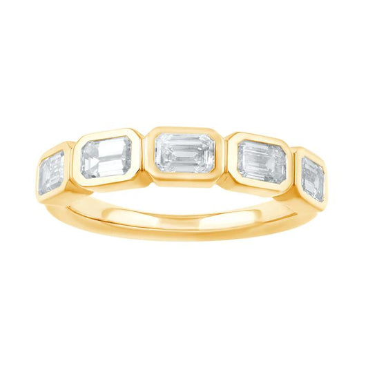 Image of Rings. Product name - 5 Stone Emerald Cut Ring with 1.25tw of Laboratory-Grown Diamonds in 9kt Yellow Gold in colour by brand - Bevilles