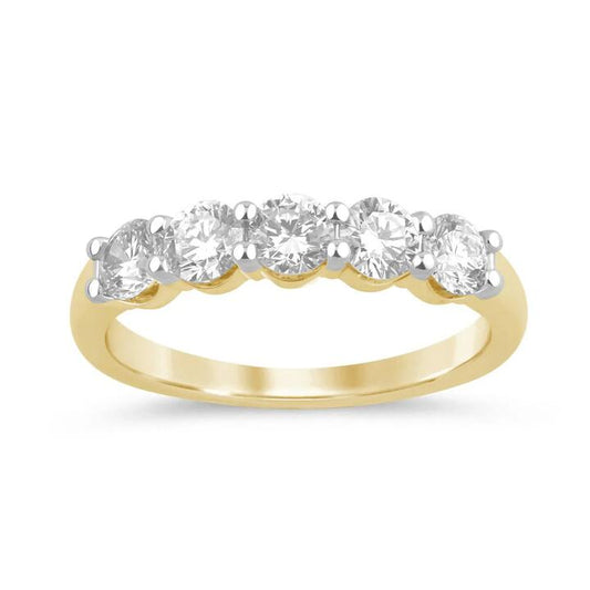 Image of Jewelry. Productname: 5 Stone Ring with 1.00ct of Diamonds in 9kt Yellow Gold in Diamond colour by brand - Bevilles