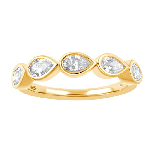 Image of Rings. Product name - 5 Stone Pear Cut Ring with 0.75tw of Laboratory-Grown Diamonds in 9kt Yellow Gold in colour by brand - Bevilles