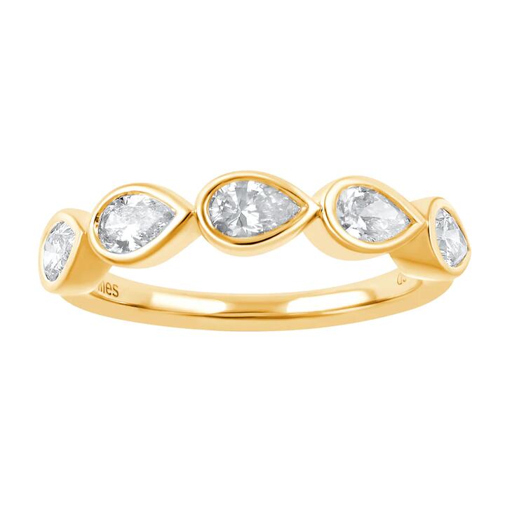 Image of Rings. Product name - 5 Stone Pear Cut Ring with 0.75tw of Laboratory-Grown Diamonds in 9kt Yellow Gold in colour by brand - Bevilles
