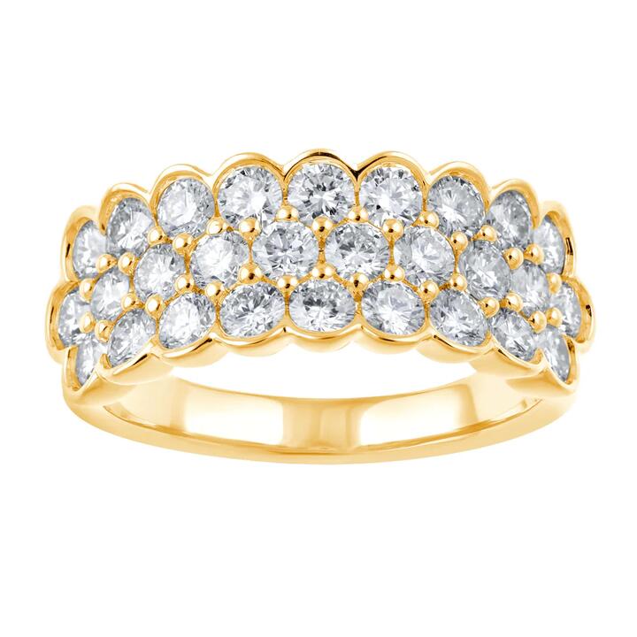 Image of Rings. Product name - 3 Row Dress Ring with 1.70tw of Laboratory-Grown Diamonds in 9kt Yellow Gold in colour by brand - Bevilles