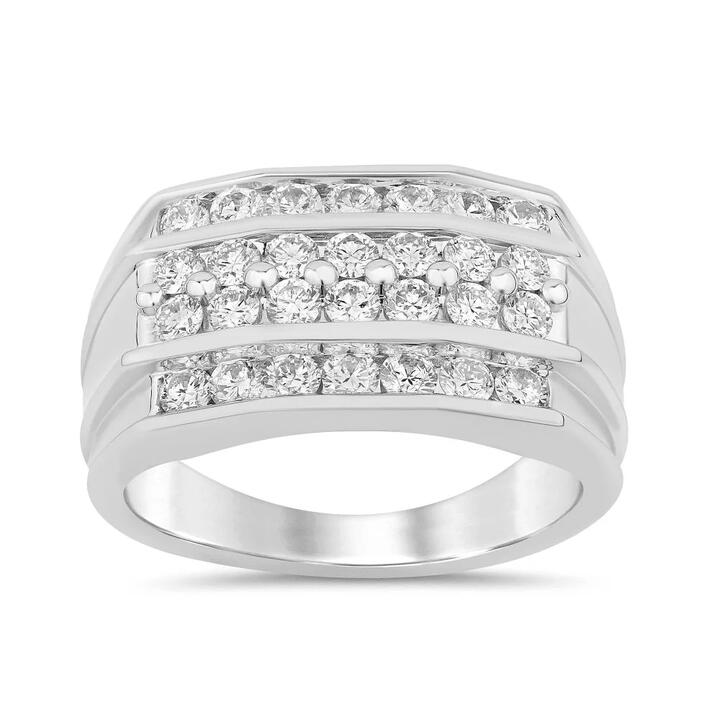 Image of Rings. Product name - 4 Row Channel Men's Ring with 1.50tw of Laboratory-Grown Diamonds in 9kt White Gold in colour by brand - Bevilles