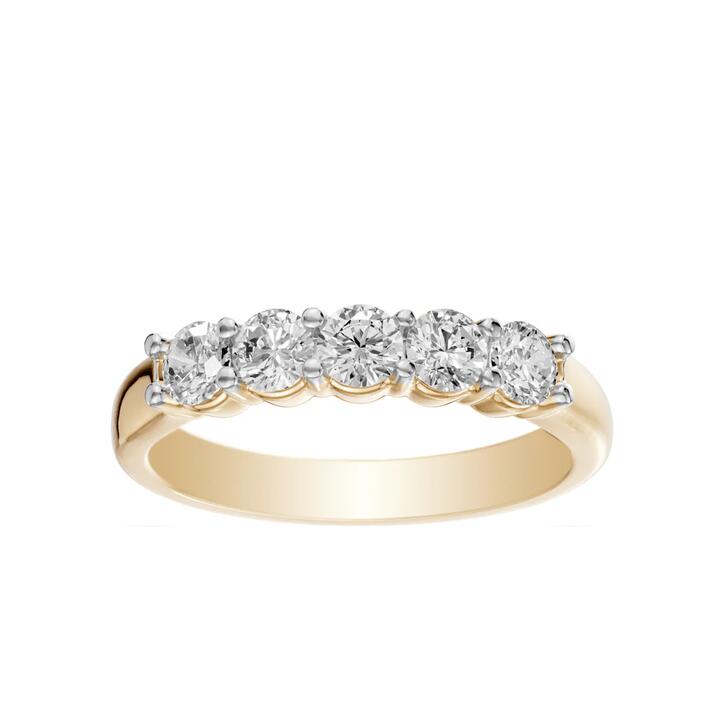 Image of Rings. Productname: 5 Stone Ring with 0.75tw of Diamonds in 9kt Yellow Gold in Diamond colour by brand - Bevilles