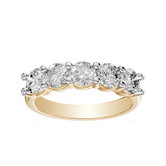 Image of Jewelry. Productname: 5 Stone Ring with 1.50ct of Diamonds in 9kt Yellow Gold in Diamond colour by brand - Bevilles