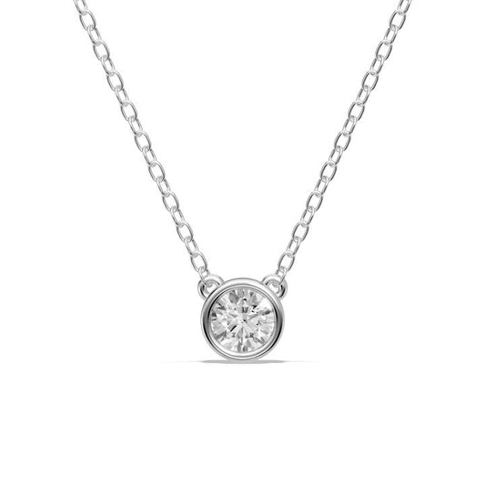 Image of Necklaces. Productname: 45cm Bezel Pendant Necklace with 0.40ct of Laboratory-Grown Diamonds in Sterling Silver and Platinum in Diamond colour by brand - Bevilles