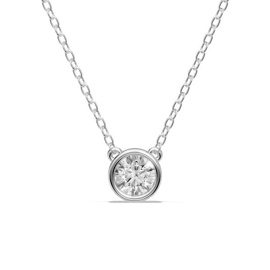 Image of Charms. Productname: Bezel Pendant Necklace with 0.60ct of Laboratory Grown Diamonds in Sterling Silver and Platinum in Diamond colour by brand - Bevilles
