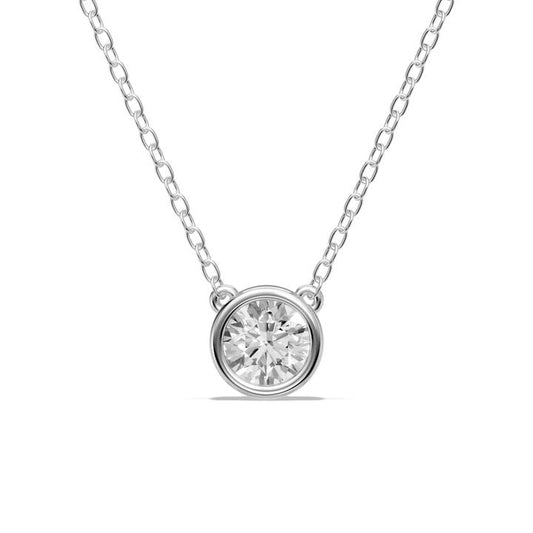 Image of Necklaces. Productname: 45cm Bezel Pendant Necklace with 0.80ct of Laboratory-Grown Diamonds in Sterling Silver and Platinum in Diamond colour by brand - Bevilles