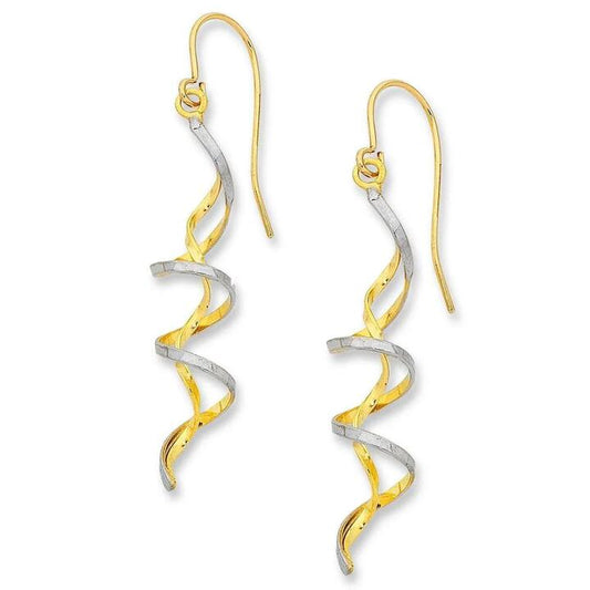 Image of Earrings. Productname: 9kt Yellow Gold Two Tone Twist Earrings in Gold colour by brand - Bevilles