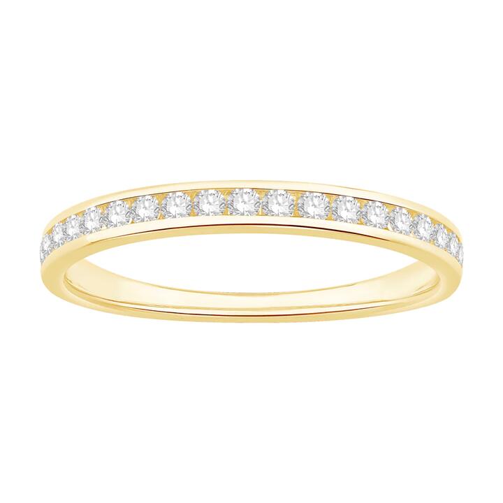 Image of Rings. Product name - Channel Set Anniversary Ring with 0.25tw of Laboratory-Grown Diamonds in 18kt Yellow Gold in colour by brand - Bevilles
