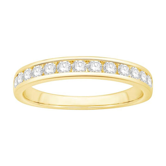 Image of Rings. Product name - Channel Set Anniversary Ring with 0.50tw of Laboratory-Grown Diamonds in 18kt Yellow Gold in colour by brand - Bevilles