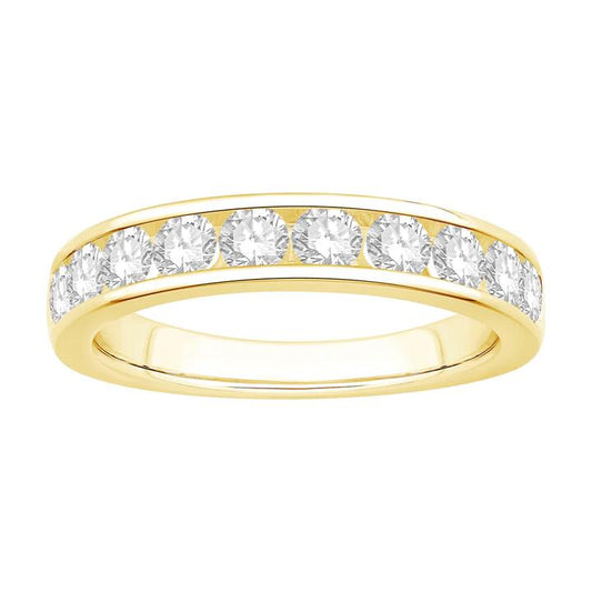 Image of Jewelry. Productname: Channel Set Anniversary Ring with 1.00tw of Laboratory-Grown Diamonds in 18kt Yellow Gold in Diamond colour by brand - Bevilles