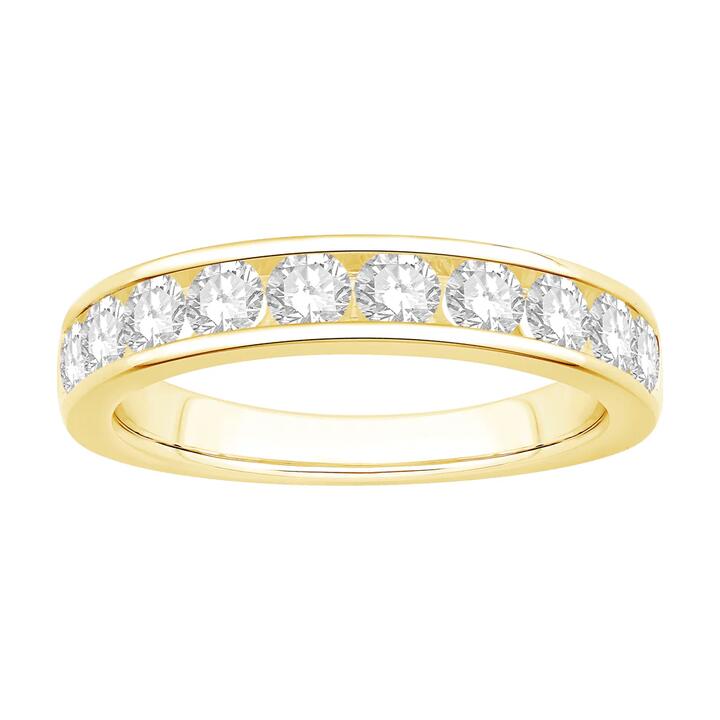 Image of Rings. Product name - Channel Set Anniversary Ring with 1.00tw of Laboratory-Grown Diamonds in 18kt Yellow Gold in colour by brand - Bevilles