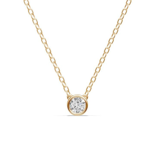 Image of Necklaces. Productname: 45cm Bezel Necklace with 0.40ct of Laboratory-Grown Diamonds in 9kt Yellow Gold in Diamond colour by brand - Bevilles