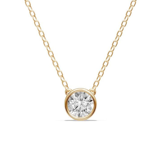 Image of Necklaces. Productname: Bezel Necklace with 0.80ct of Laboratory Grown Diamonds in 9kt Yellow Gold in Diamond colour by brand - Bevilles