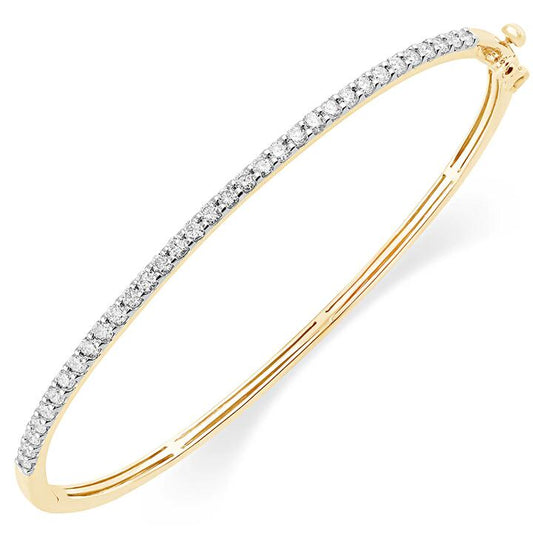 Image of Jewelry. Productname: 59mm Bangle with 1.00tw of Laboratory-Grown Diamonds in 9kt Yellow Gold in colour by brand - Bevilles