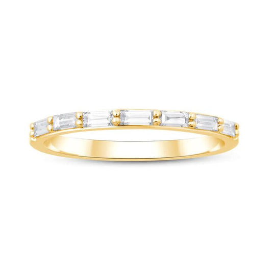 Image of Rings. Product name - Baguette Anniversary Ring with 0.25tw of Diamonds in 9kt Yellow Gold in colour by brand - Bevilles