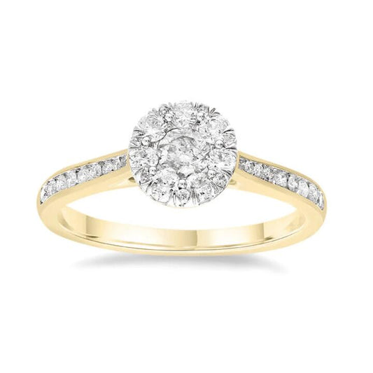 Image of Jewelry. Productname: Circle Shape Ring with 0.60ct of Diamonds in 9kt Yellow Gold in Diamond colour by brand - Bevilles