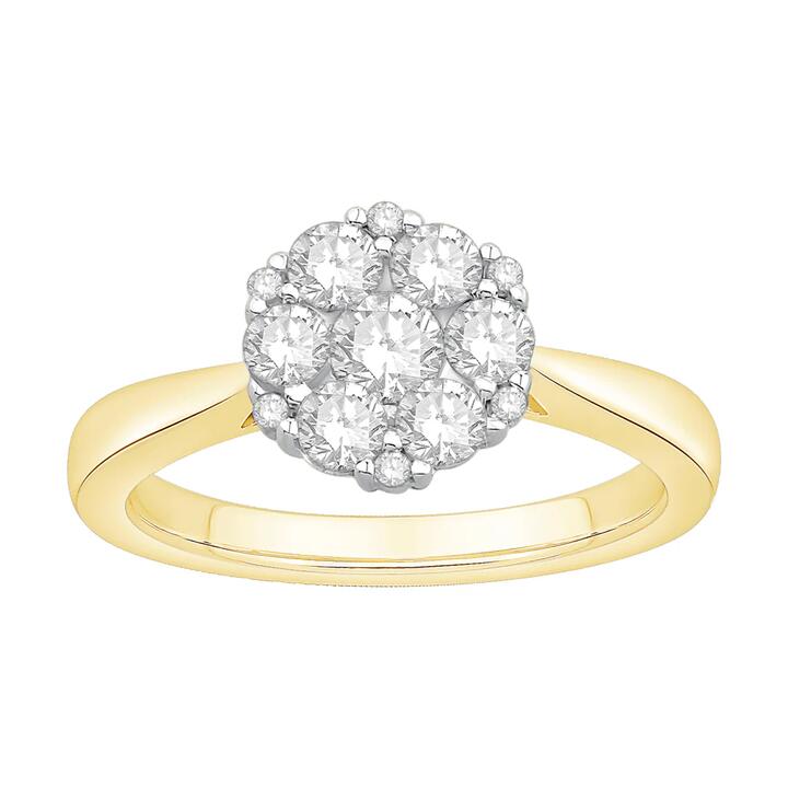 Image of Rings. Product name - Flower Ring with 0.75tw of Laboratory-Grown Diamonds in 9kt Yellow Gold in colour by brand - Bevilles