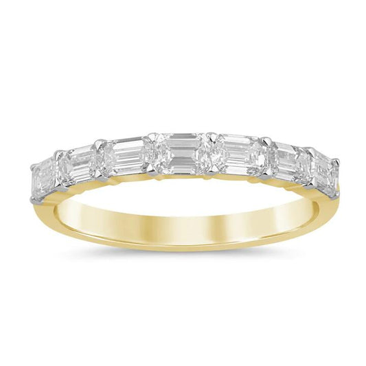 Image of Jewelry. Productname: Emerald Cut 5 Stone Ring with 1.00ct of Diamonds in 9kt Yellow Gold in Diamond colour by brand - Bevilles