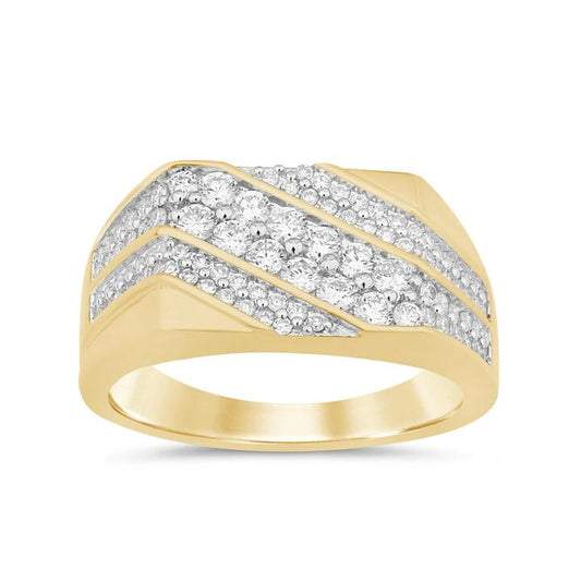 Image of Jewelry. Productname: Diagonal Tablet Men's Ring with 1.00ct of Diamonds in 9kt Yellow Gold in Diamond colour by brand - Bevilles