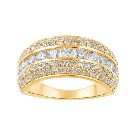 Image of a model wearing Dress. Productname: Channel Dress Ring with 1.50ct of Laboratory Grown Diamonds in 9kt Yellow Gold in Diamond colour by brand - Bevilles