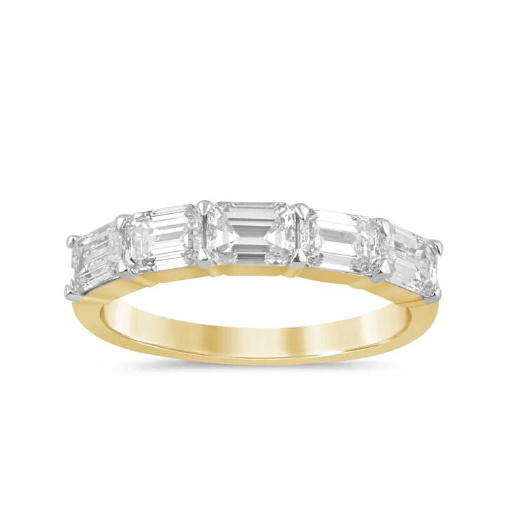 Image of Rings. Product name - Emerald Cut 5 Stone Ring with 2.00tw of Laboratory-Grown Diamonds in 9kt Yellow Gold in colour by brand - Bevilles