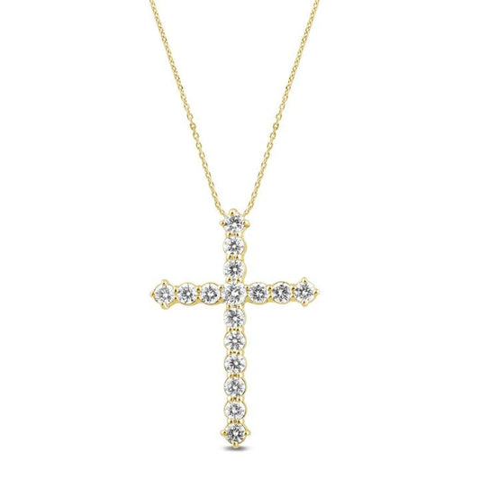 Image of Necklaces. Productname: 45cm Cross Necklace with 0.50tw of Laboratory-Grown Diamonds in 9kt Yellow Gold in Diamond colour by brand - Bevilles