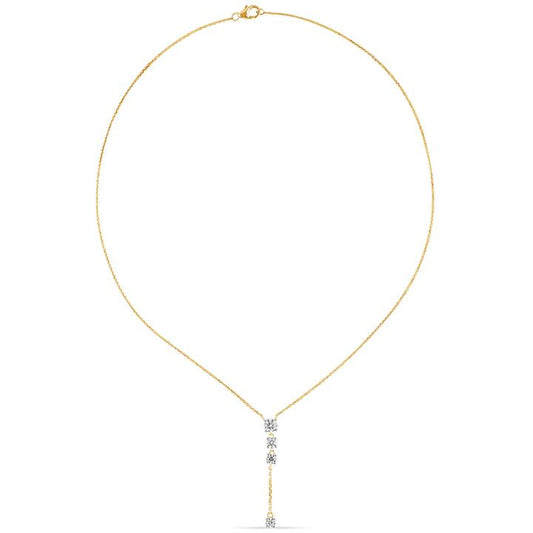 Image of Necklaces. Productname: Drop Lariat Necklace with 1.00ct of Laboratory Grown Diamonds in 9kt Yellow Gold in Diamond colour by brand - Bevilles