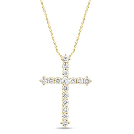 Image of Necklaces. Productname: Cross Necklace with 1.00ct of Laboratory Grown Diamonds in 9kt Yellow Gold in Diamond colour by brand - Bevilles