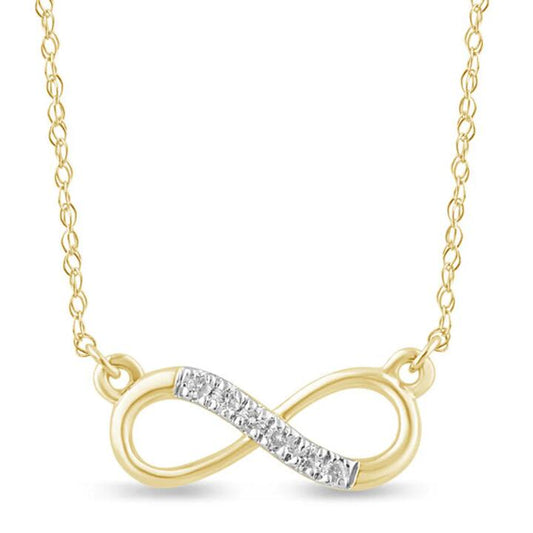 Image of Necklaces. Productname: 45cm Diamond Set Infinity Necklace in 9kt Yellow Gold in Diamond colour by brand - Bevilles