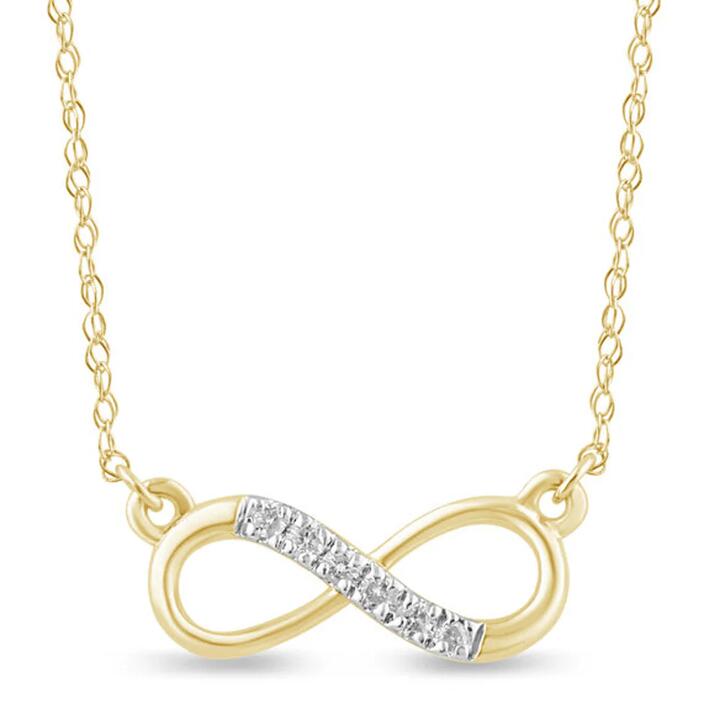 Image of Charms. Product name - 45cm Diamond Set Infinity Necklace in 9kt Yellow Gold in colour by brand - Bevilles