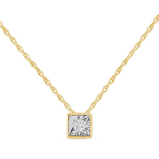 Image of Necklaces. Productname: Diamond Set Bezel Cushion Necklace in 9kt Yellow Gold in Diamond colour by brand - Bevilles