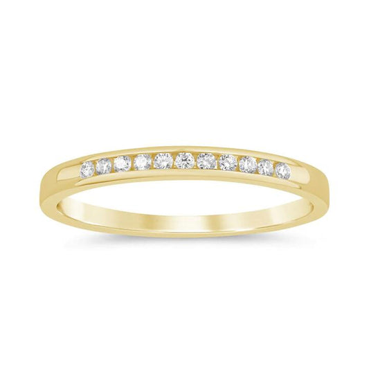 Image of Jewelry. Productname: Channel Ring with 0.10ct of Diamonds in 9kt Yellow Gold in Diamond colour by brand - Bevilles