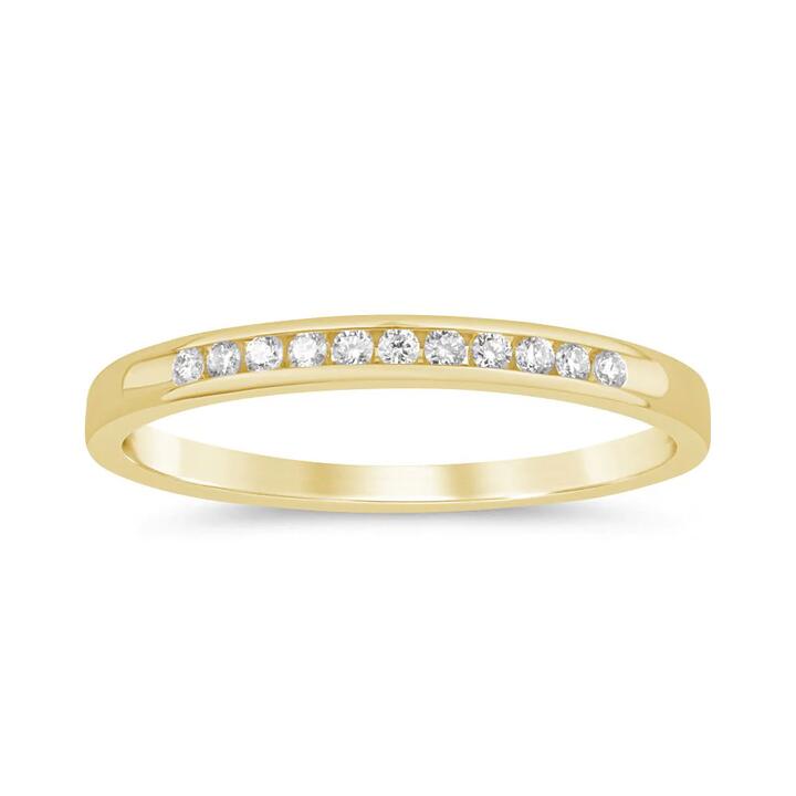 Image of Rings. Product name - Channel Set Anniversary Ring with 0.10tw of Diamonds in 9kt Yellow Gold in colour by brand - Bevilles