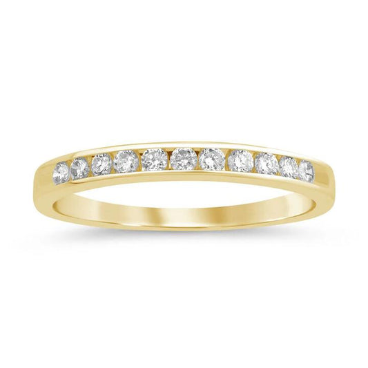 Image of Jewelry. Productname: Channel Set Anniversary Ring with 0.20tw of Diamonds in 9kt Yellow Gold in Diamond colour by brand - Bevilles