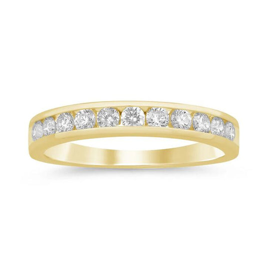 Image of Jewelry. Productname: Channel Ring with 1/2ct of Diamonds in 9kt Yellow Gold in Diamond colour by brand - Bevilles