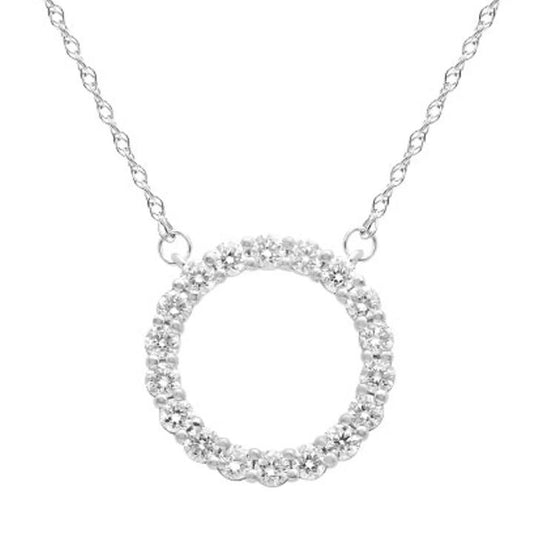 Image of Necklaces. Productname: 45cm Circle Pendant Necklace with 0.50tw of Laboratory-Grown Diamonds in Sterling Silver and Platinum in Diamond colour by brand - Bevilles