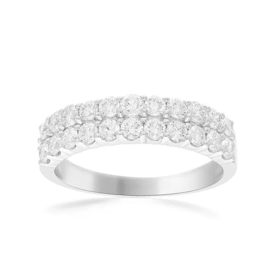 Image of a model wearing Dress. Productname: Double Row Dress Ring with 1.00ct of Laboratory Grown Diamonds in Platinum and Sterling Silver in Diamond colour by brand - Bevilles
