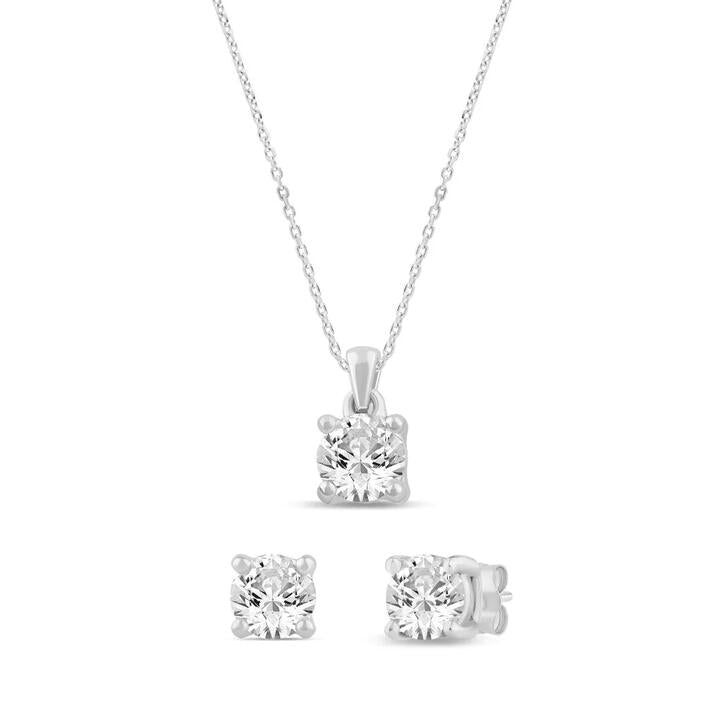 Image of Earrings. Productname: Earring and Necklace Set with 1.00ct of Laboratory Grown Diamonds in Sterling Silver and Platinum in Diamond colour by brand - Bevilles