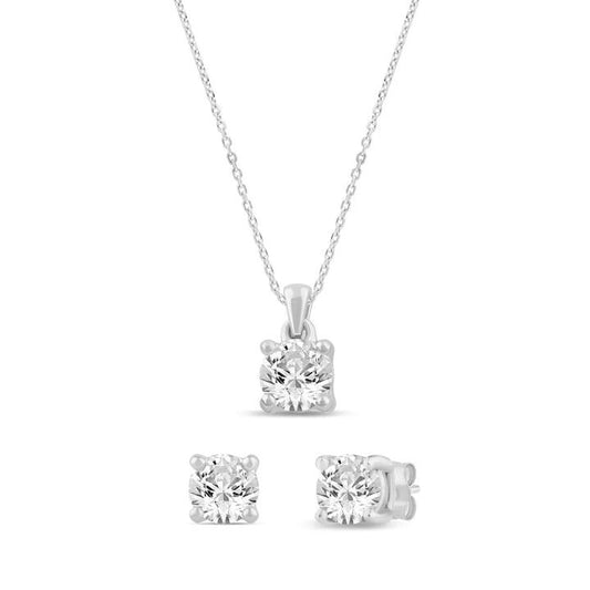Image of Earrings. Productname: Earring and Necklace Set with 1.00ct of Laboratory Grown Diamonds in Sterling Silver and Platinum in Diamond colour by brand - Bevilles