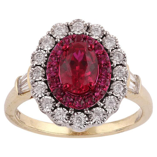 Image of Rings. Product name - Created Ruby Ring with 0.33tw of Diamonds in 9kt Yellow Gold in colour by brand - Bevilles