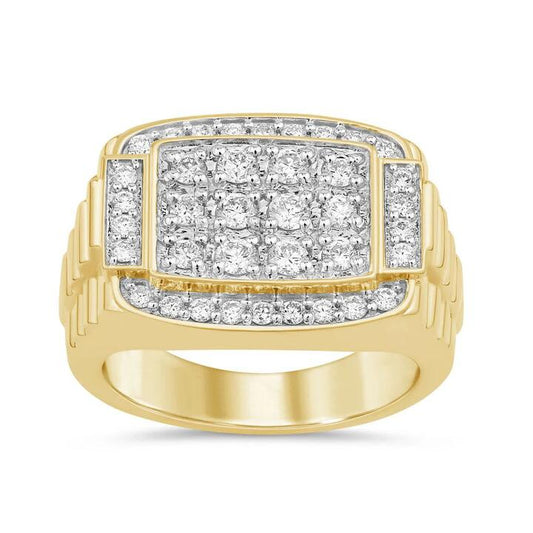 Image of Jewelry. Productname: Large Tablet Men's Ring with 1.00tw of Diamonds in 9kt Yellow Gold in Diamond colour by brand - Bevilles