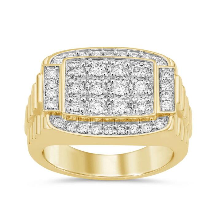 Image of Rings. Product name - Large Tablet Men's Ring with 1.00tw of Laboratory-Grown Diamonds in 9kt Yellow Gold in colour by brand - Bevilles