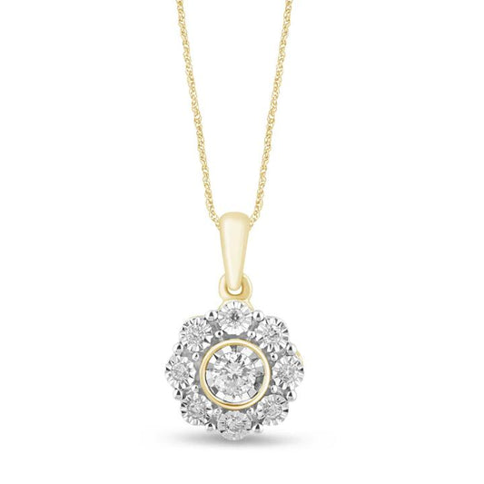 Image of Necklaces. Productname: Miracle Flower Necklace with 0.10ct of Diamonds in 9kt Yellow Gold in Diamond colour by brand - Bevilles