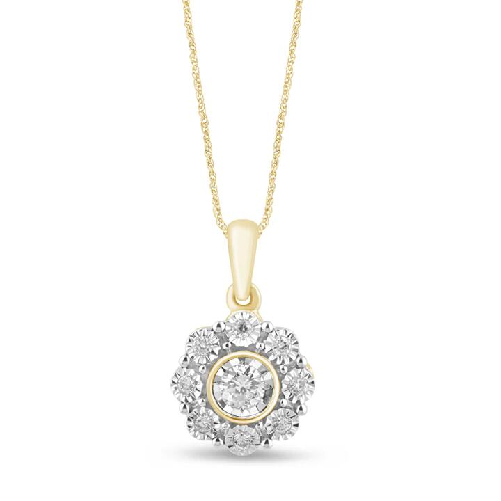 Image of Charms. Product name - 45cm Miracle Flower Necklace with 0.10tw of Diamonds in 9kt Yellow Gold in colour by brand - Bevilles