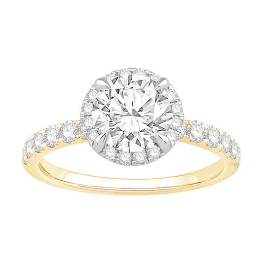 Image of Rings. Product name - Hidden Halo Solitaire Ring with 2.00tw of Laboratory-Grown Diamonds in 18kt Yellow and White Gold in colour by brand - Bevilles