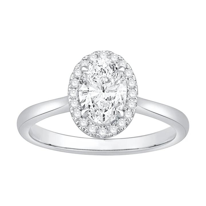 Image of Rings. Product name - Oval Solitaire Ring with 1.17tw of Laboratory-Grown Diamonds in 18kt White Gold in colour by brand - Bevilles