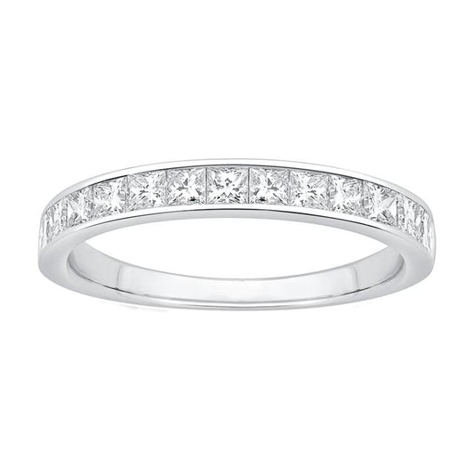 Image of Rings. Product name - Princess Cut Channel Set Anniversary Ring with 0.75tw of Laboratory-Grown Diamonds in 18kt White Gold in colour by brand - Bevilles