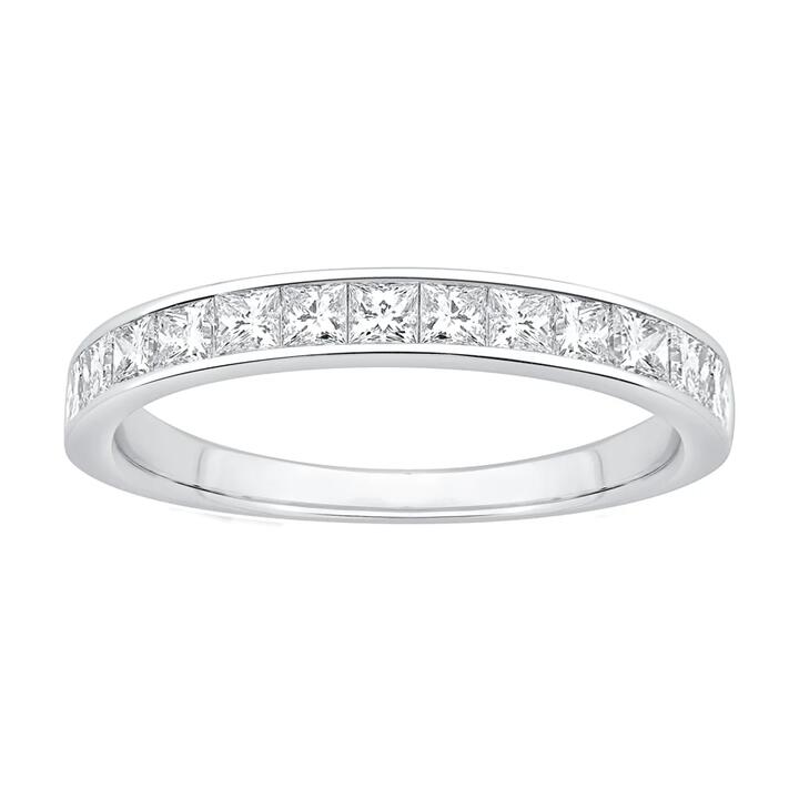 Image of Rings. Product name - Princess Cut Channel Set Anniversary Ring with 0.75tw of Laboratory-Grown Diamonds in 18kt White Gold in colour by brand - Bevilles
