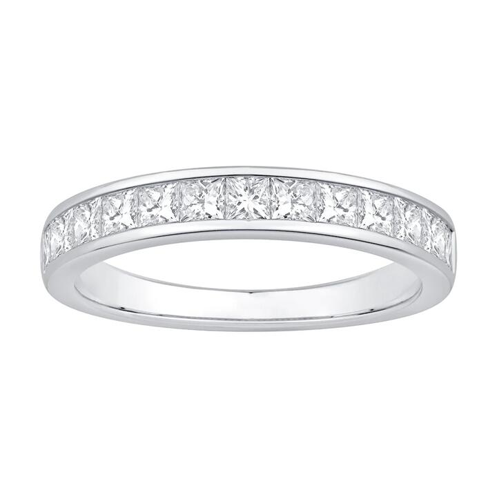 Image of Rings. Product name - Princess Cut Channel Set Anniversary Band with 1.00tw of Laboratory-Grown Diamonds in 18kt White Gold in colour by brand - Bevilles
